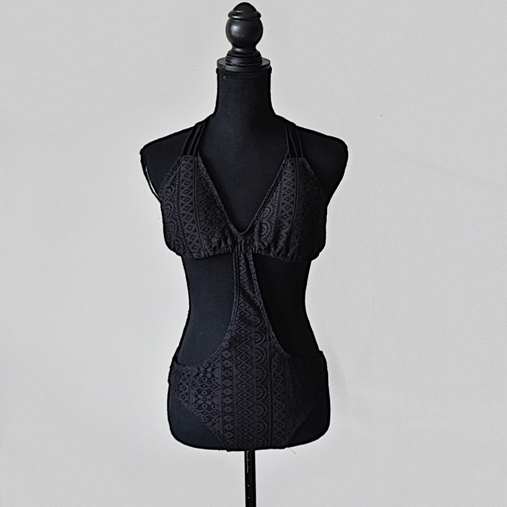 Sexy black cut out one piece with lace detailing